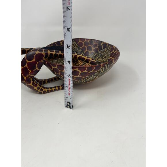 African Hand Carved Olive Wood Giraffe Drinking From Bowl Trinket Dish Vintage - Picture 13 of 13